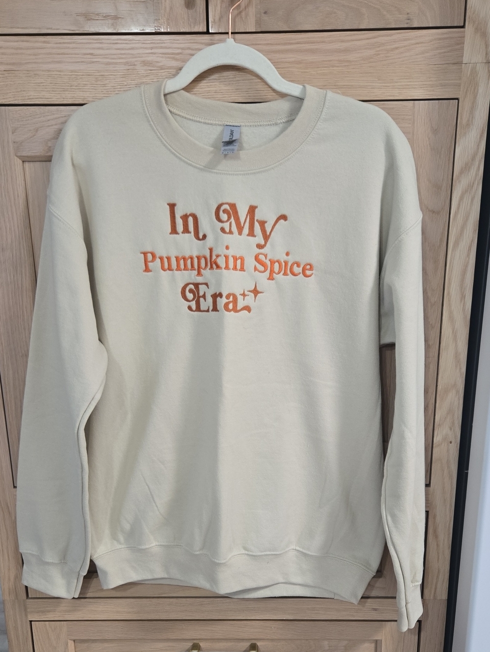 Gildan Cream Crewneck Sweatshirt with Orange "In My Pumpkin Spice Era" Graphic